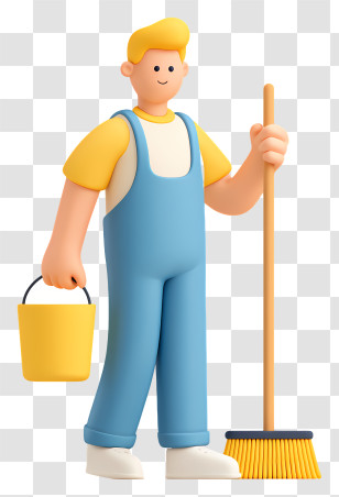 Man Doing Floor Cleaning - Janitor With Broom Transparent PNG