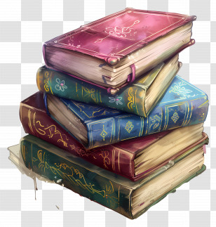 Animated Books - Stacked Decorative Books Illustration Transparent PNG