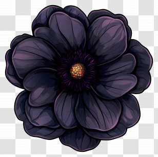 Flower Plant Top View - Black Floral Illustration With Dark Petals Transparent PNG