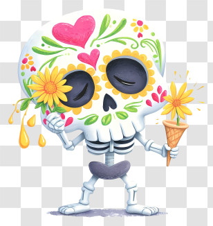 Cute Sugar Skull - Playful Sugar Skull With Ice Cream Transparent PNG