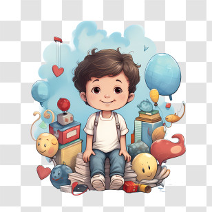 Child Health Day - Boy With Toys And Balloons Transparent PNG