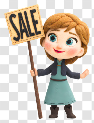 Frozen Anna Holding Sale Sign - Cute Character With Sale Sign Transparent PNG