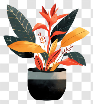 Modern Flower Pot - Modern Potted Plant Illustration With Vibrant Leaves Transparent PNG