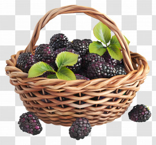 Mulberry - Basket Of Fresh Blackberries With Leaves Transparent PNG