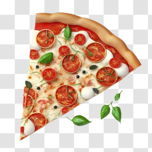 3d Pizza
 - Italian Pizza Slice With Basil And Tomato Transparent PNG