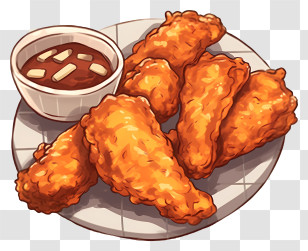 Chicken Wings - Plate Of Crispy Fried Chicken With Sauce Transparent PNG