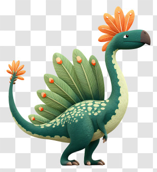 Feathered Dinosaur - Green Fan-Tailed Cartoon Dinosaur Transparent PNG