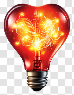 Light Bulb - Heart-Shaped Light Bulb With Glowing Filament Transparent PNG
