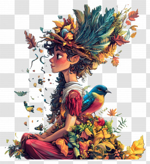 September Equinox - Whimsical Fairy With Bird Illustration Transparent PNG