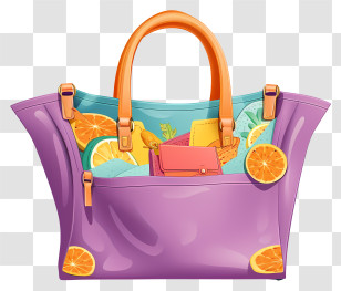 Purple Handbag - Colorful Purple Bag With Fruits Transparent PNG