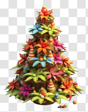 Floral Cake - Festive Colorful Christmas Tree Transparent PNG