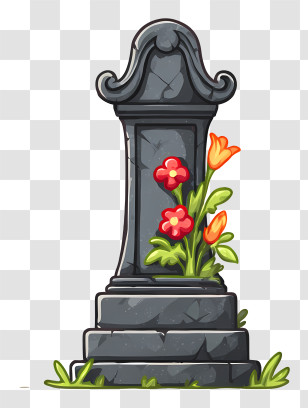 Headstone Emoji - Tombstone With Flowers Illustration Transparent PNG
