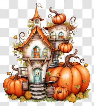 Clock Tower House - Whimsical Pumpkin House For Halloween Decor Transparent PNG
