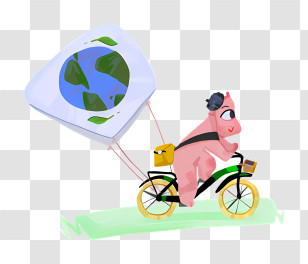 Pig - Cute Pig On Bicycle With Earth Kite Transparent PNG
