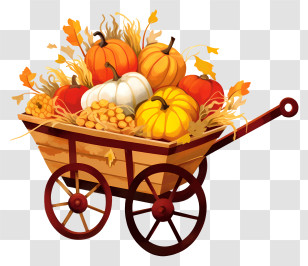 Fall Harvest - Wooden Cart Filled With Harvest Pumpkins Transparent PNG