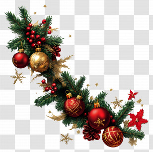 Christmas Corner Decorations - Decorative Christmas Garland With Ornaments Transparent PNG
