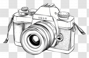Camera Outline Drawing - Vintage Camera Illustration Transparent PNG