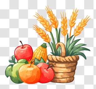 Harvest Time Icon - Harvest Basket With Fruits Transparent PNG