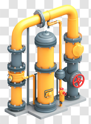 Industrial Equipment With Pipes - Yellow And Gray Industrial Pipes Transparent PNG