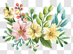 Bouquet Of Flowers - Watercolor Floral Bouquet Illustration Transparent PNG