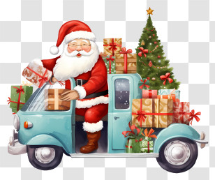 Santa Claus - Santa Claus Driving A Car Full Of Gifts Transparent PNG