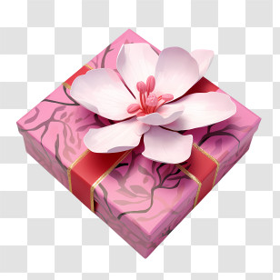 Pink Gift Box - Beautiful Pink Gift Box With Floral Decoration Transparent PNG