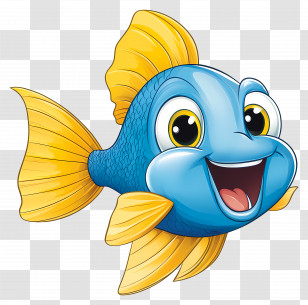 Fish Cartoon - Cheerful Blue Fish Cartoon Illustration Transparent PNG