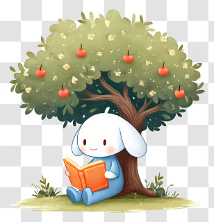 Cinnamoroll Reading Under Tree - Bunny Reading Under Apple Tree Transparent PNG