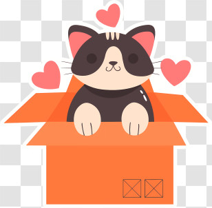 Cartoon - Cute Cat In Box With Hearts Transparent PNG