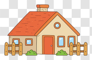 House - Small Cozy Cartoon House With Red Roof Transparent PNG