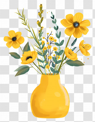 Yellow Vase - Yellow Flowers In Decorative Vase Transparent PNG