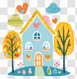Cute House - Cartoon Whimsical House With Trees Transparent PNG