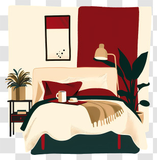 Bed Room Cartoon - Cozy Bedroom With Red Accents Transparent PNG
