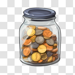 World Thrift Day - Jar Filled With Coins For Savings Transparent PNG