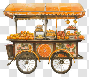 Food Cart - Vintage Fruit Cart With Juicy Oranges Transparent PNG