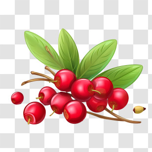Cranberries - Red Berries With Green Leaves Illustration Transparent PNG