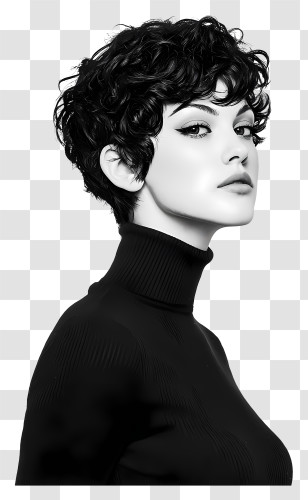 Wavy Pixie Cut - Curly Pixie Turtleneck Portrait Transparent PNG