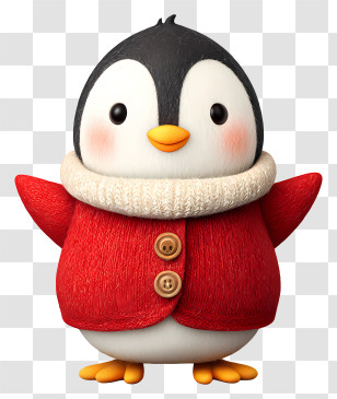 Cute Cartoon Penguin - Adorable Penguin Mascot In Red Coat Transparent PNG
