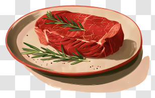 Roast Beef - Raw Steak Garnished With Rosemary On Plate Transparent PNG