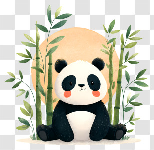 Panda Bamboo - Adorable Panda With Bamboo Transparent PNG