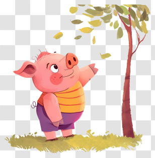 Cute Piglet - Pink Pig With Tree Transparent PNG