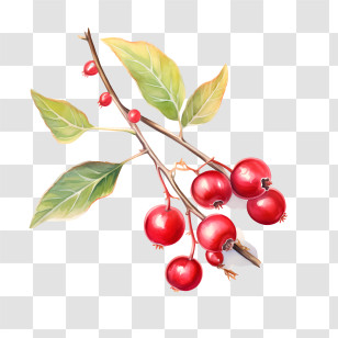 Red Cranberries - Red Hawthorn Berries On A Branch Illustration Transparent PNG