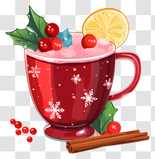 Pink Frothy Drink - Red Mug With Holiday Drink And Festive Decorations Transparent PNG