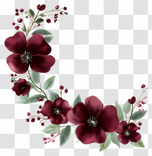 Maroon - Red Floral Corner Decoration Transparent PNG
