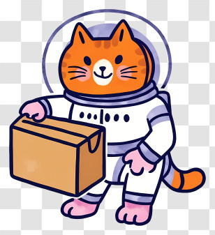 Cat Astronaut - Cat Astronaut Cartoon Character Holding A Box Transparent PNG