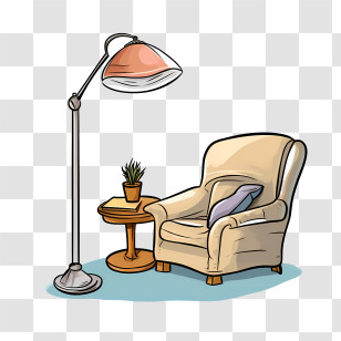 Couch And Lamp - Cozy Chair With Lamp And Side Table Transparent PNG