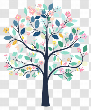 Flower Tree - Decorative Tree Illustration With Colorful Flowers Transparent PNG