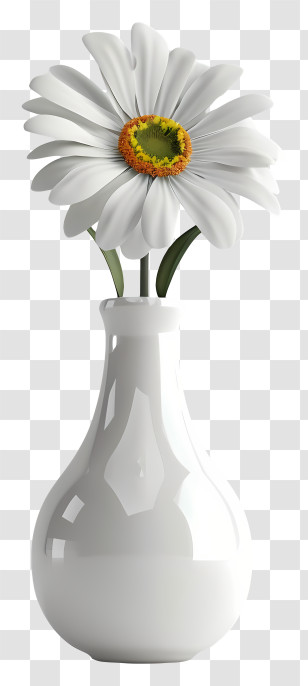 Vase With Flowers - White Vase With A Blooming White Daisy Transparent PNG