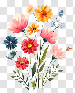 Watercolor Wild Flowers - Colorful Flower Bouquet Transparent PNG