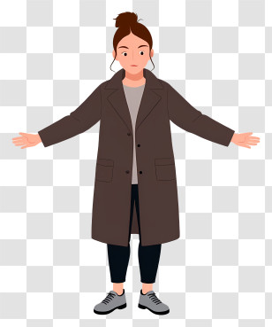 Woman Full Body - Woman In Brown Coat With Open Arms Transparent PNG